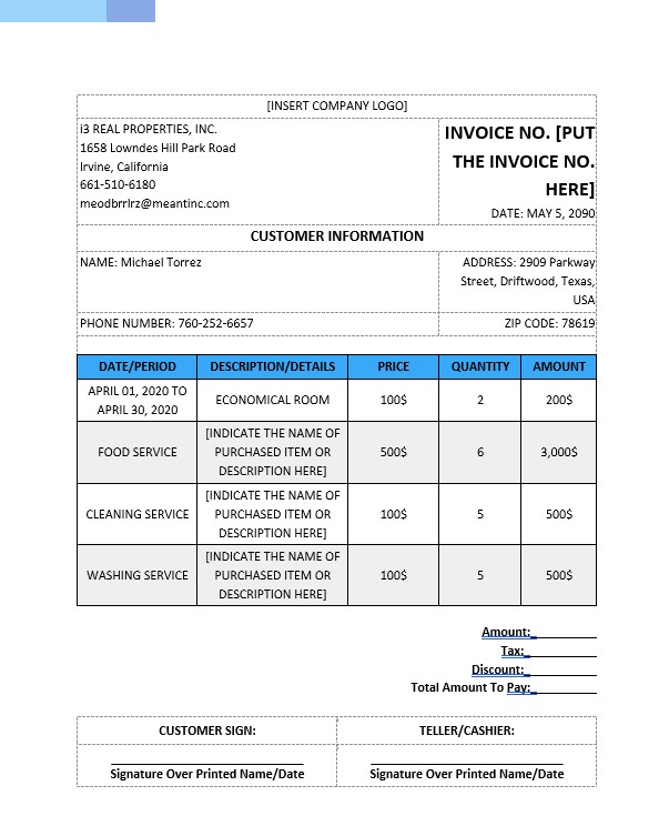Blank Real Estate Invoice Template PSD template